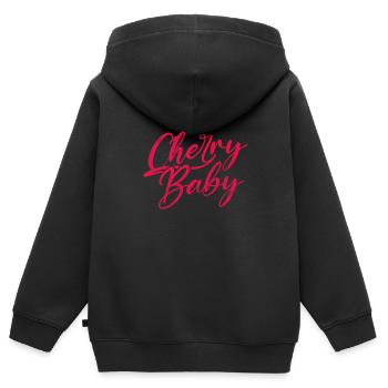 Kirsche - Kinder Premium Organic Zip Hoodie - Schwarz - Hinten - AI Model Kid Male (0cm)