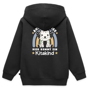 Aus Dem Weg Hier Kommt Ein Kitakind Dalmatiner - Kinder Premium Organic Zip Hoodie - Schwarz - Hinten - AI Model Kid Male (0cm)