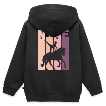 Liebt Pferd Voltigieren Geschenk - Kinder Premium Organic Zip Hoodie - Schwarz - Hinten - AI Model Kid Male (0cm)