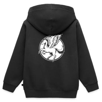 Pegasus - Kinder Premium Organic Zip Hoodie - Schwarz - Hinten - AI Model Kid Male (0cm)