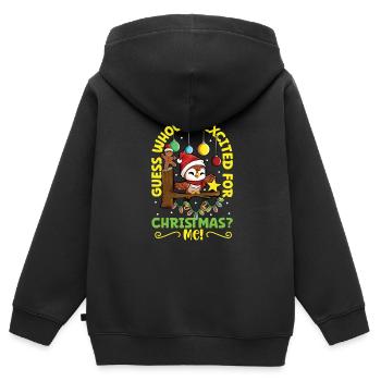 Devinez qui est excité pour Noël - Eule - Sweat Premium à capuche zippé enfant bio - noir - Dos - AI Model Kid Male (0cm)