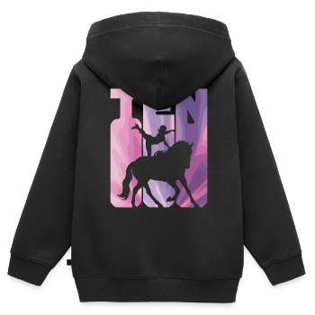 Liebt Pferd Voltigieren Geschenk - Kinder Premium Organic Zip Hoodie - Schwarz - Hinten - AI Model Kid Male (0cm)