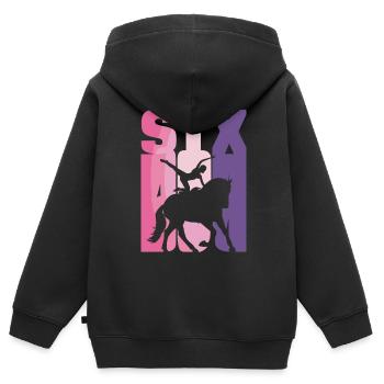 Liebt Pferd Voltigieren Geschenk - Kinder Premium Organic Zip Hoodie - Schwarz - Hinten - AI Model Kid Male (0cm)