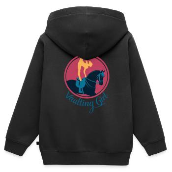 Liebt Pferd Voltigieren Geschenk - Kinder Premium Organic Zip Hoodie - Schwarz - Hinten - AI Model Kid Male (0cm)