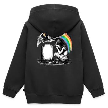 Deuil Papa Fille Grave Ange - Sweat Premium à capuche zippé enfant bio - noir - Dos - AI Model Kid Male (0cm)