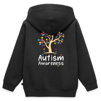 Autisme - Sweat Premium à capuche zippé enfant bio - noir - Dos - AI Model Kid Male (0cm)