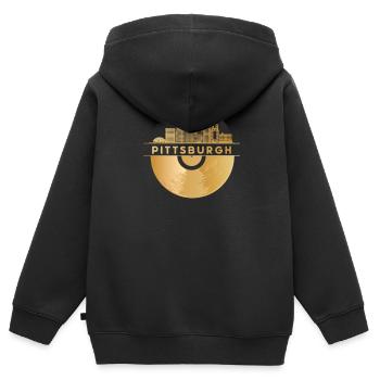 Disque vinyle Disco Music Skyline-Pittsburgh - Sweat Premium à capuche zippé enfant bio - noir - Dos - AI Model Kid Male (0cm)