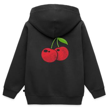 Kirsche - Kinder Premium Organic Zip Hoodie - Schwarz - Hinten - AI Model Kid Male (0cm)