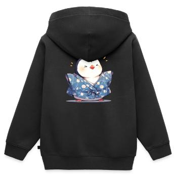 Pinguin Kimono Japanischer Pinguin Niedlich - Kinder Premium Organic Zip Hoodie - Schwarz - Hinten - AI Model Kid Male (0cm)