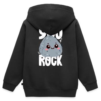 Du rockst! Stein-Wortwitz - Kinder Premium Organic Zip Hoodie - Schwarz - Hinten - AI Model Kid Male (0cm)