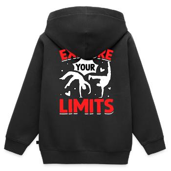 Erkunden Sie Ihre Grenzen - Kinder Premium Organic Zip Hoodie - Schwarz - Hinten - AI Model Kid Male (0cm)