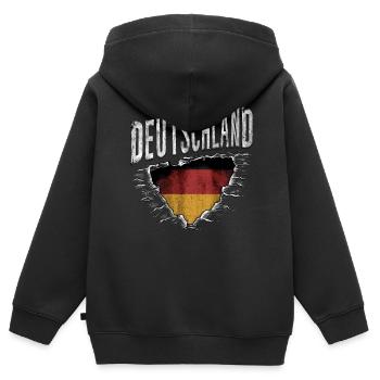 Allemagne Allemand Allemand GER Almanya Alemania - Sweat Premium à capuche zippé enfant bio - noir - Dos - AI Model Kid Male (0cm)