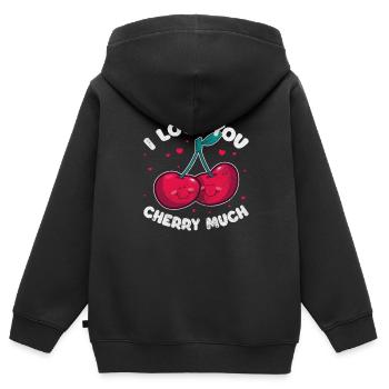 Kirsche - Kinder Premium Organic Zip Hoodie - Schwarz - Hinten - AI Model Kid Male (0cm)