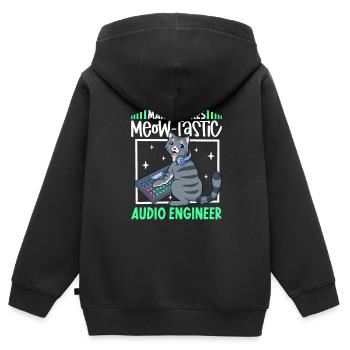 Chat à la table de mixage - ingénieur du son - Sweat Premium à capuche zippé enfant bio - noir - Dos - AI Model Kid Male (0cm)