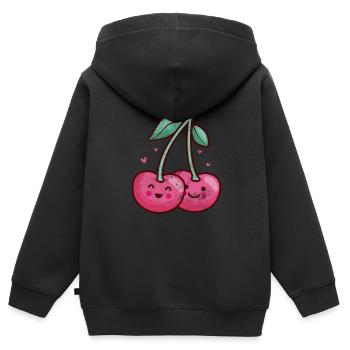 Kirsche - Kinder Premium Organic Zip Hoodie - Schwarz - Hinten - AI Model Kid Male (0cm)