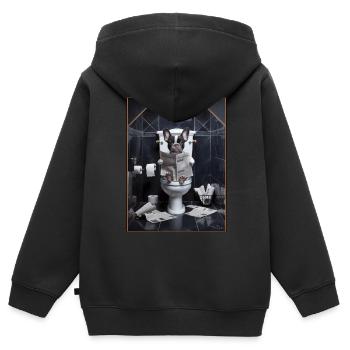 Frenchie Toilette Zeitung lesen Geschenk - Kinder Premium Organic Zip Hoodie - Schwarz - Hinten - AI Model Kid Male (0cm)