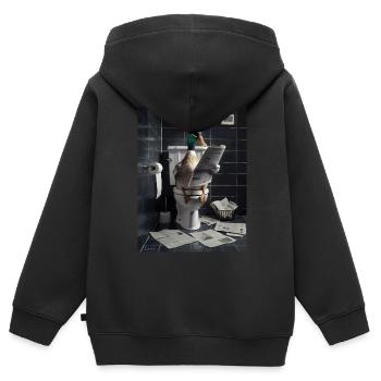 Ente Toilette Zeitung lesen Geschenk - Kinder Premium Organic Zip Hoodie - Schwarz - Hinten - AI Model Kid Male (0cm)