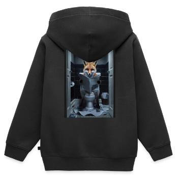 Fuchs Toilette lesen Zeitung Geschenk - Kinder Premium Organic Zip Hoodie - Schwarz - Hinten - AI Model Kid Male (0cm)
