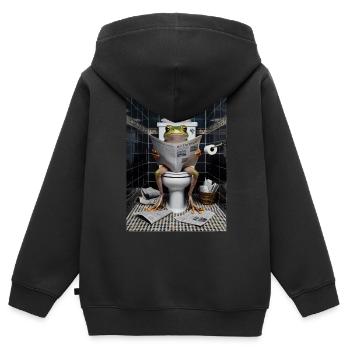 Frosch Toilette Zeitung lesen Geschenk - Kinder Premium Organic Zip Hoodie - Schwarz - Hinten - AI Model Kid Male (0cm)