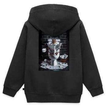 Eichhörnchen Toilette Zeitung lesen Geschenk - Kinder Premium Organic Zip Hoodie - Schwarz - Hinten - AI Model Kid Male (0cm)