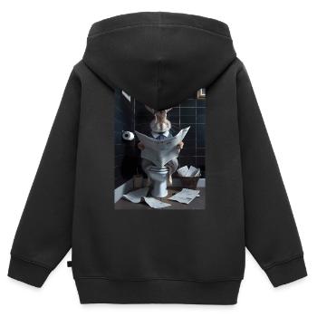 Kaninchen Toilette Zeitung lesen Geschenk - Kinder Premium Organic Zip Hoodie - Schwarz - Hinten - AI Model Kid Male (0cm)