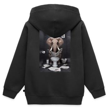 Elefant Toilette Zeitung lesen Geschenk - Kinder Premium Organic Zip Hoodie - Schwarz - Hinten - AI Model Kid Male (0cm)