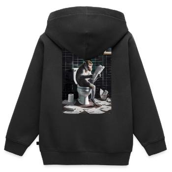 Affe Toilette lesen Zeitung Geschenk - Kinder Premium Organic Zip Hoodie - Schwarz - Hinten - AI Model Kid Male (0cm)