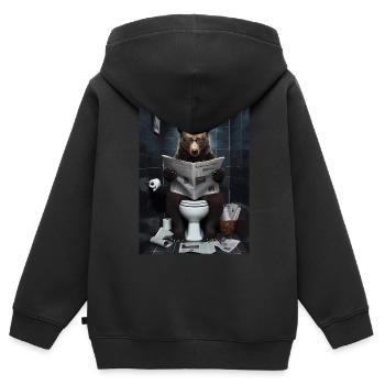 Bär Toilette lesen Zeitung Geschenk - Kinder Premium Organic Zip Hoodie - Schwarz - Hinten - AI Model Kid Male (0cm)