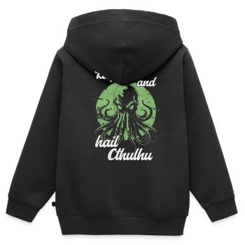 Gardez votre calme et saluez Cthulhu Lovecraft Necronomicon - Sweat Premium à capuche zippé enfant bio - noir - Dos - AI Model Kid Male (0cm)