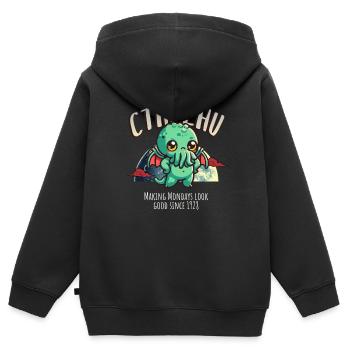 Lundi 1928 - Cthulhu culte Lovecraft Necronomicon - Sweat Premium à capuche zippé enfant bio - noir - Dos - AI Model Kid Male (0cm)
