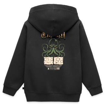 Japonais - Cthulhu Cult Lovecraft Necronomicon - Sweat Premium à capuche zippé enfant bio - noir - Dos - AI Model Kid Male (0cm)