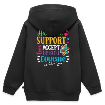 Autisme - Sweat Premium à capuche zippé enfant bio - noir - Dos - AI Model Kid Male (0cm)