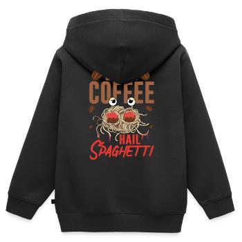 Monstre spaghetti volant FSM Pastafari Coffee Ave - Sweat Premium à capuche zippé enfant bio - noir - Dos - AI Model Kid Male (0cm)