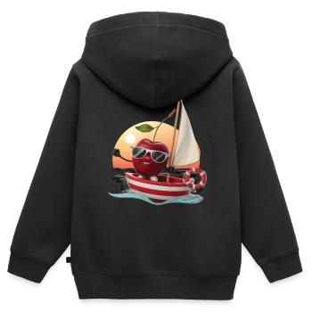 Obst Kirsche Bootfahren Geschenk - Kinder Premium Organic Zip Hoodie - Schwarz - Hinten - AI Model Kid Male (0cm)