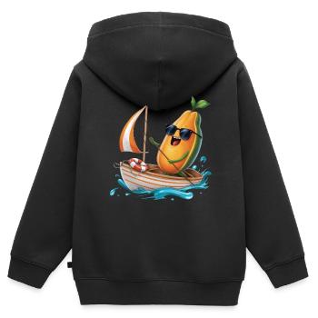Frucht Papaya Bootfahren Geschenk - Kinder Premium Organic Zip Hoodie - Schwarz - Hinten - AI Model Kid Male (0cm)