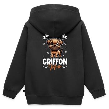Griffon Bruxellois Mama - Sweat Premium à capuche zippé enfant bio - noir - Dos - AI Model Kid Male (0cm)