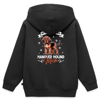 Chien de chasse au parfum hanovrien maman - Sweat Premium à capuche zippé enfant bio - noir - Dos - AI Model Kid Male (0cm)