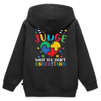 Autisme - Sweat Premium à capuche zippé enfant bio - noir - Dos - AI Model Kid Male (0cm)