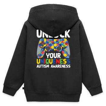 Autismus Awareness Day Autist Geschenk - Kinder Premium Organic Zip Hoodie - Schwarz - Hinten - AI Model Kid Male (0cm)