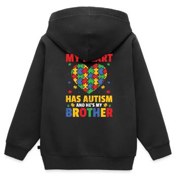 Autisme - Sweat Premium à capuche zippé enfant bio - noir - Dos - AI Model Kid Male (0cm)