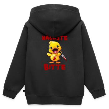Der Nächste bitte - Ente mit Messer Halloween - Kinder Premium Organic Zip Hoodie - Schwarz - Hinten - AI Model Kid Male (0cm)