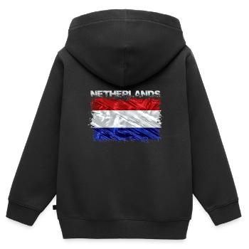 Pays-Bas - Sweat Premium à capuche zippé enfant bio - noir - Dos - AI Model Kid Male (0cm)