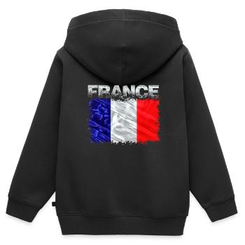 Frankreich - Kinder Premium Organic Zip Hoodie - Schwarz - Hinten - AI Model Kid Male (0cm)
