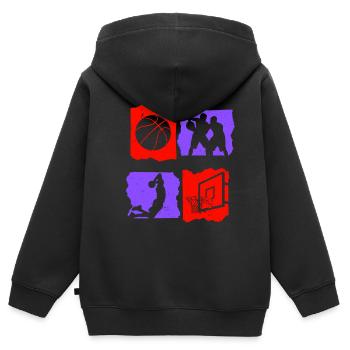 T-shirt de basket-ball B-ball Dunking Rebound Player - Sweat Premium à capuche zippé enfant bio - noir - Dos - AI Model Kid Male (0cm)
