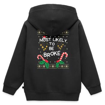 Wahrscheinlich Pleite Weihnachtsfamilien-Outfit - Kinder Premium Organic Zip Hoodie - Schwarz - Hinten - AI Model Kid Male (0cm)
