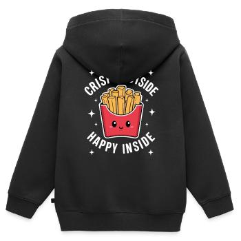 Sac à frites croustillant à l’extérieur Heureux à l’intérieur - Sweat Premium à capuche zippé enfant bio - noir - Dos - AI Model Kid Male (0cm)