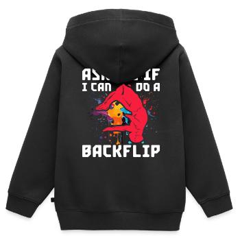 Backflip Salto Acrobaties Parkour Gymnastique Cadeau - Sweat Premium à capuche zippé enfant bio - noir - Dos - AI Model Kid Male (0cm)