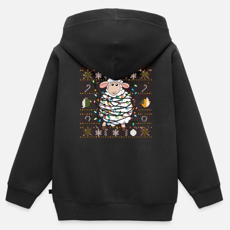 mouton moche Noël Noël Père Noël - Sweat Premium à capuche zippé enfant bio - noir