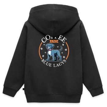 Café et dentelle bleue - Sweat Premium à capuche zippé enfant bio - noir - Dos - AI Model Kid Male (0cm)