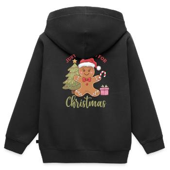 En attendant Noël - Gingerbread Joy - Sweat Premium à capuche zippé enfant bio - noir - Dos - AI Model Kid Male (0cm)